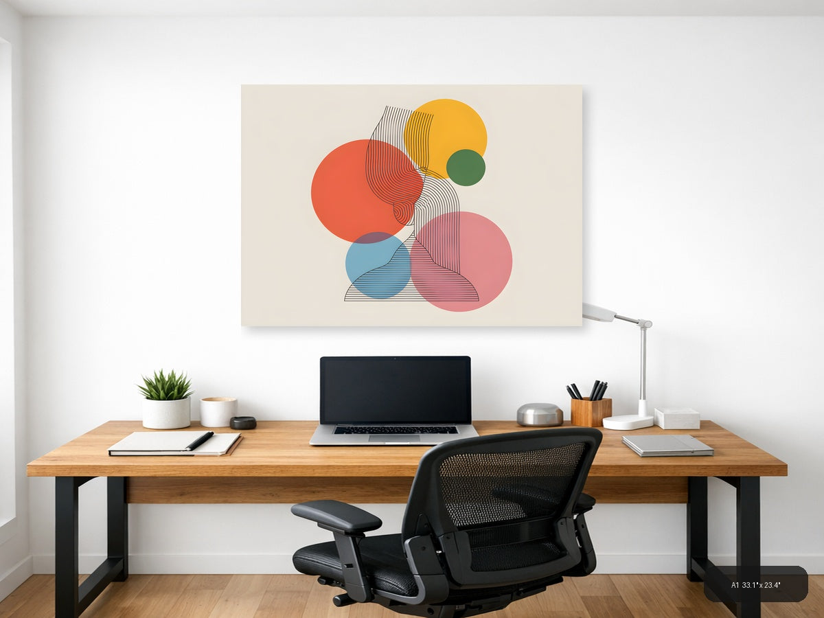 Colorful Geometric Circles Line Art Wall Art — A1 / Office