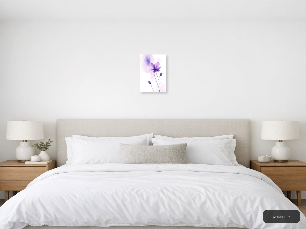 Purple Watercolor Cosmos Flowers Wall Art — A4 / Bedroom