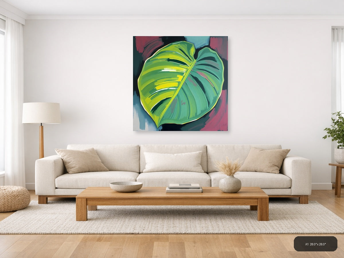 Abstract Green Leaf Modern Botanical Wall Art — A1 / Living Room