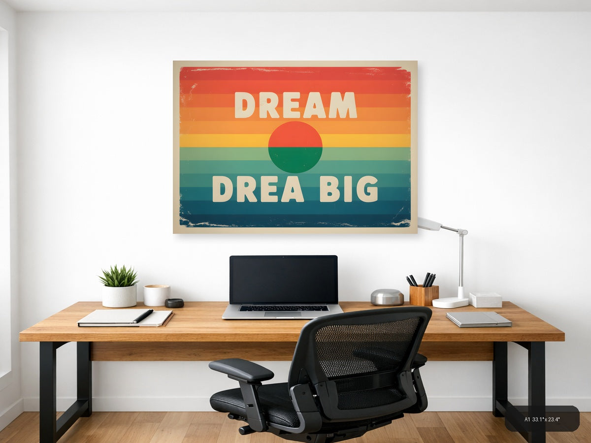 Dream Big Vintage Sunset Circle Stripes Wall Art — A1 / Office