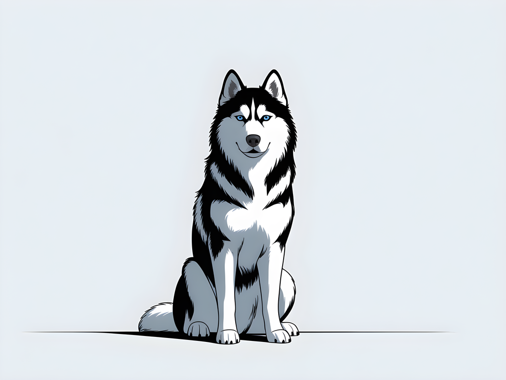 Siberian Husky Portrait - Minimalist Black & White Wall Art