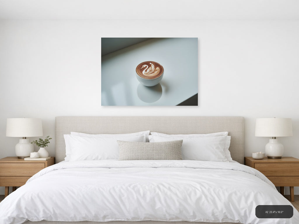 Minimalist Swan Latte Art Coffee Cup Wall Art — A2 / Bedroom