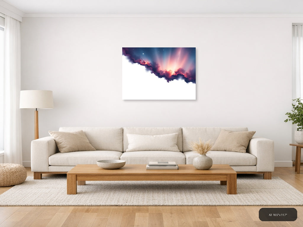 Cosmic Nebula Cloud Minimalist Landscape Wall Art — A3 / Living Room