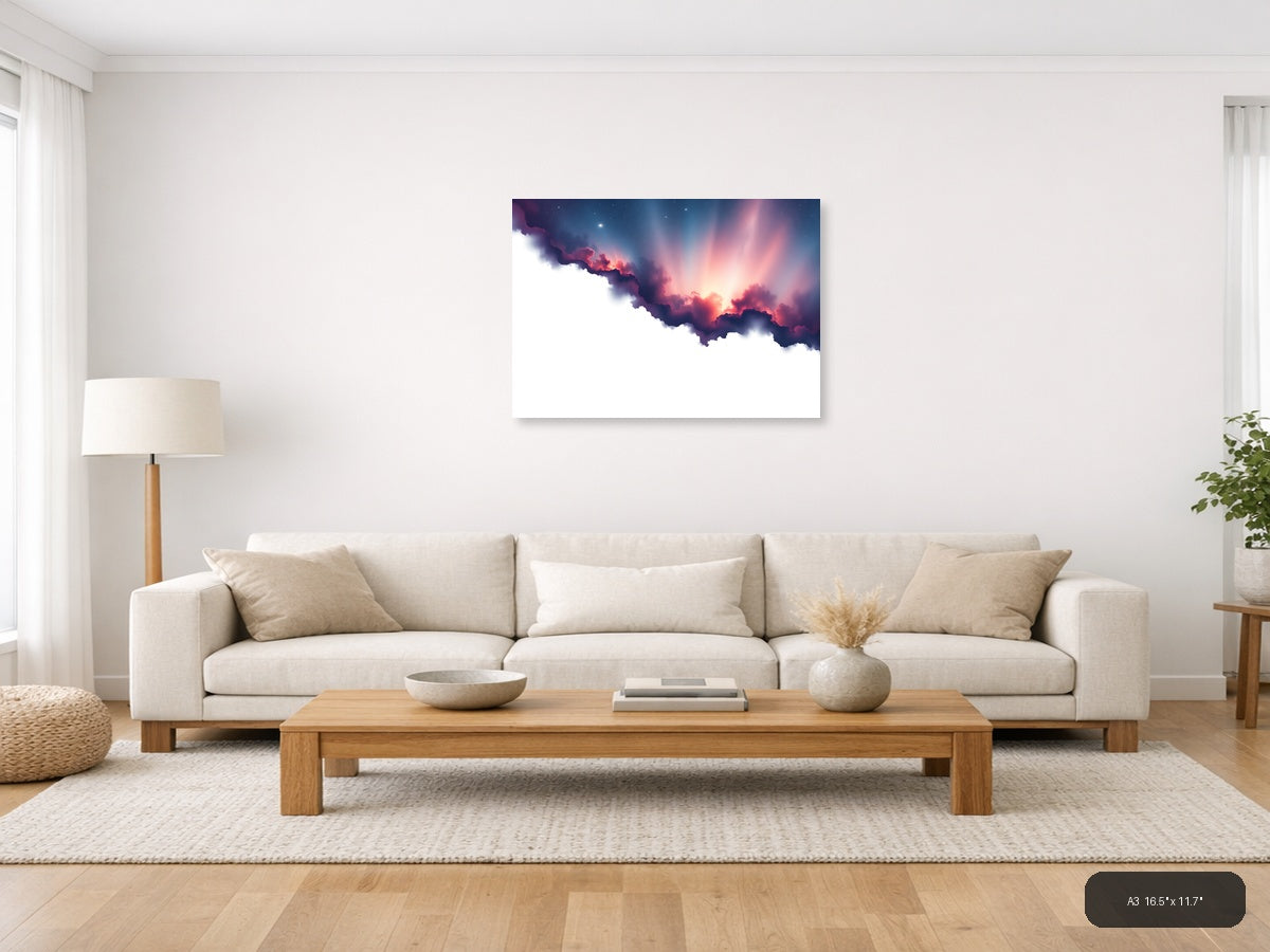 Cosmic Nebula Cloud Minimalist Landscape Wall Art — A3 / Living Room
