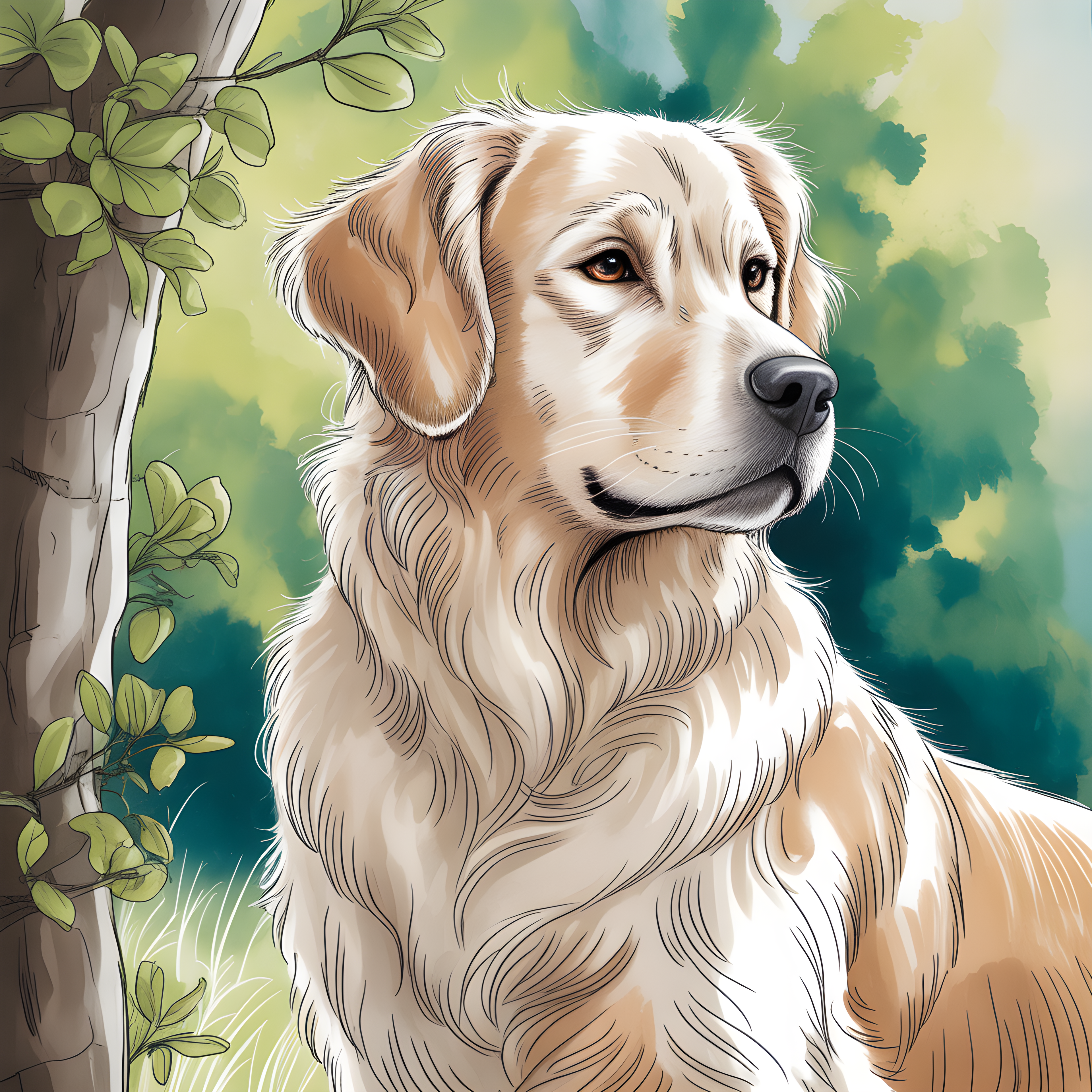 Golden Retriever Portrait Line Art Wall Art