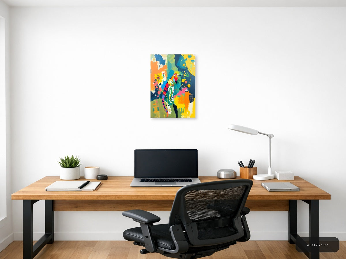 Vibrant Toucan & Floral Abstract Portrait Wall Art — A3 / Office