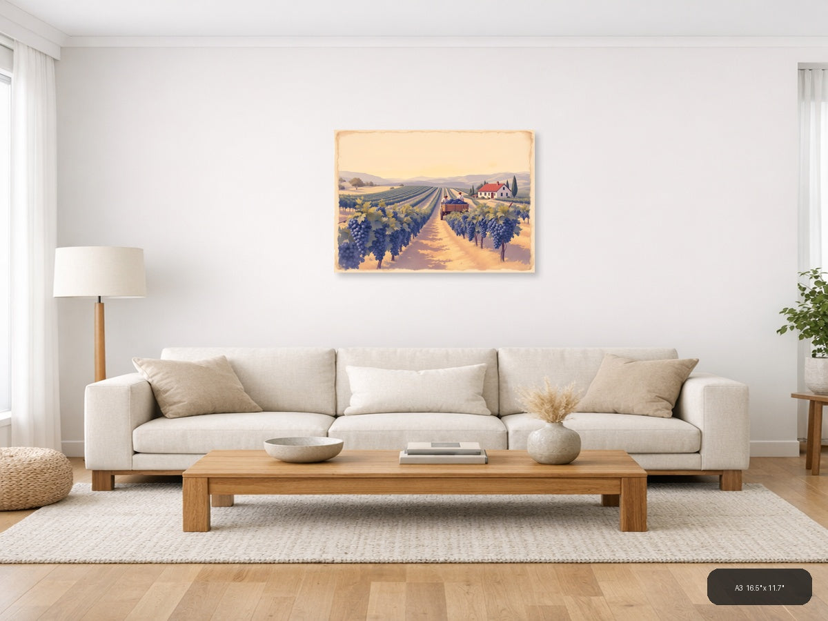 Vintage Tuscan Vineyard Harvest Landscape Wall Art — A3 / Living Room