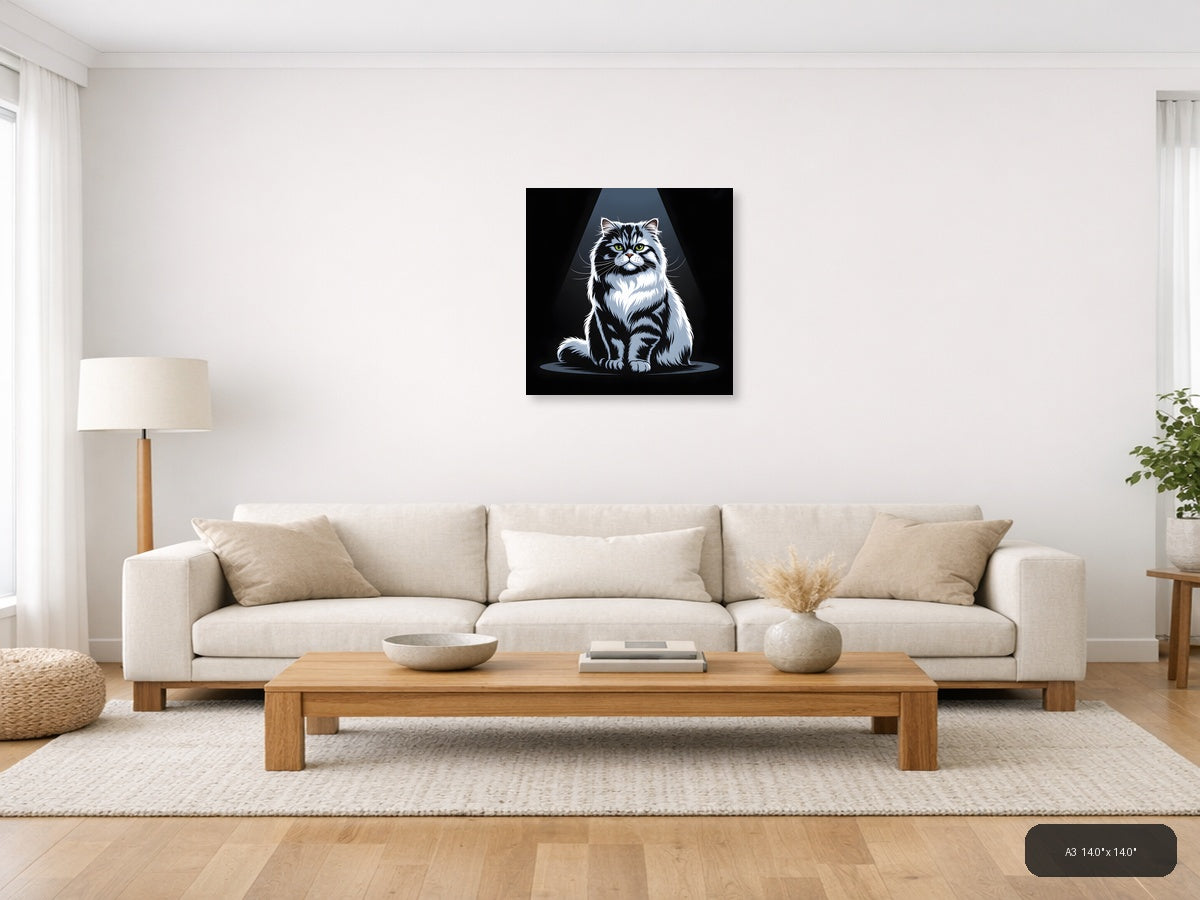 Black and White Cat Portrait Studio Photography Wall Art — A3 / Living Room