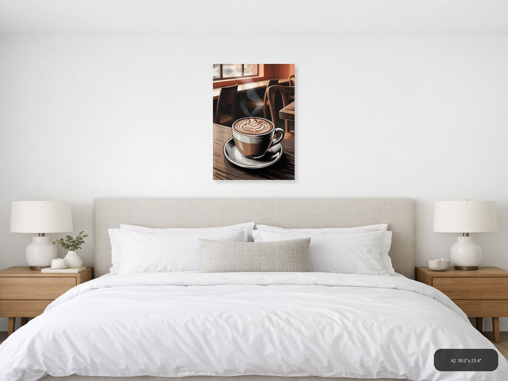 Coffee Shop Latte Art Line Drawing Wall Art — A2 / Bedroom