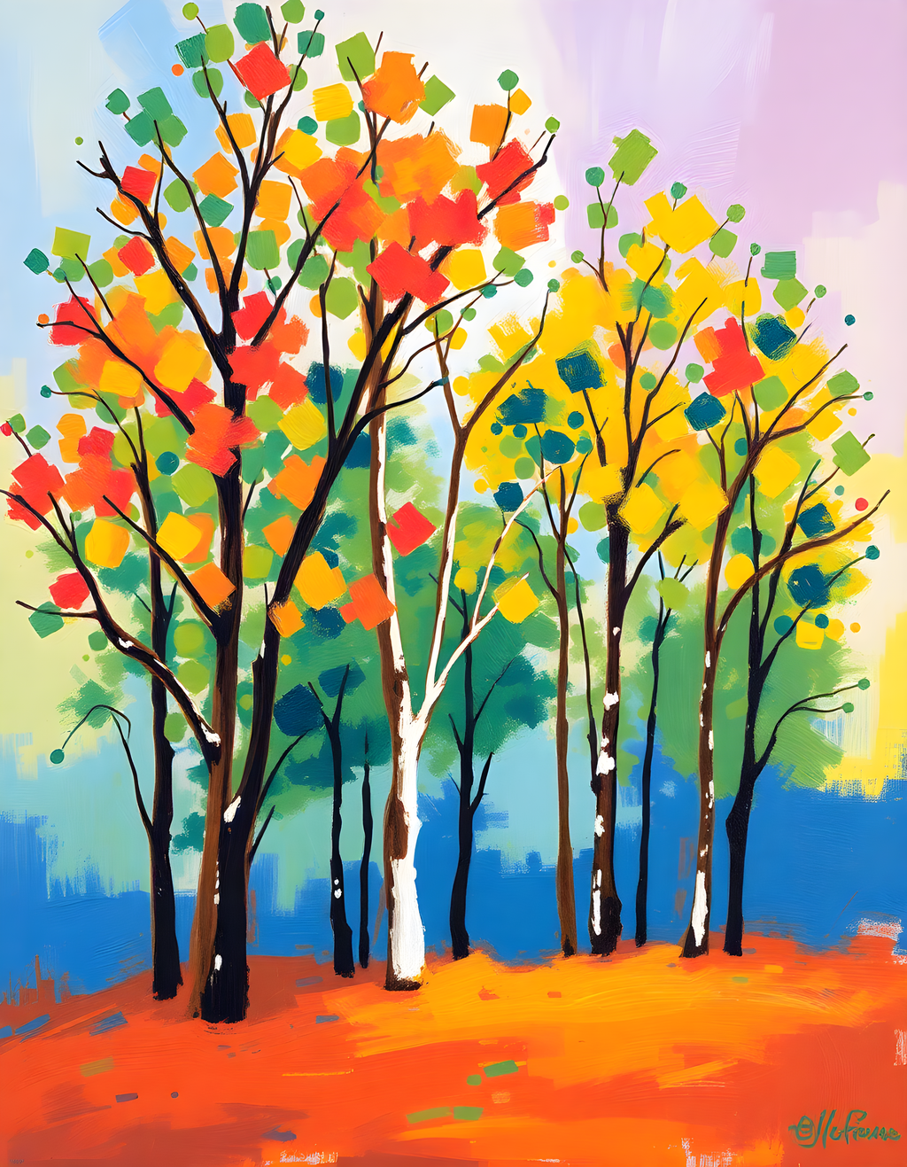 Colorful Abstract Trees with Vibrant Foliage Wall Art