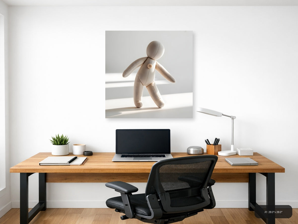 Minimalist Fabric Doll Figure Beige Wall Art — A1 / Office