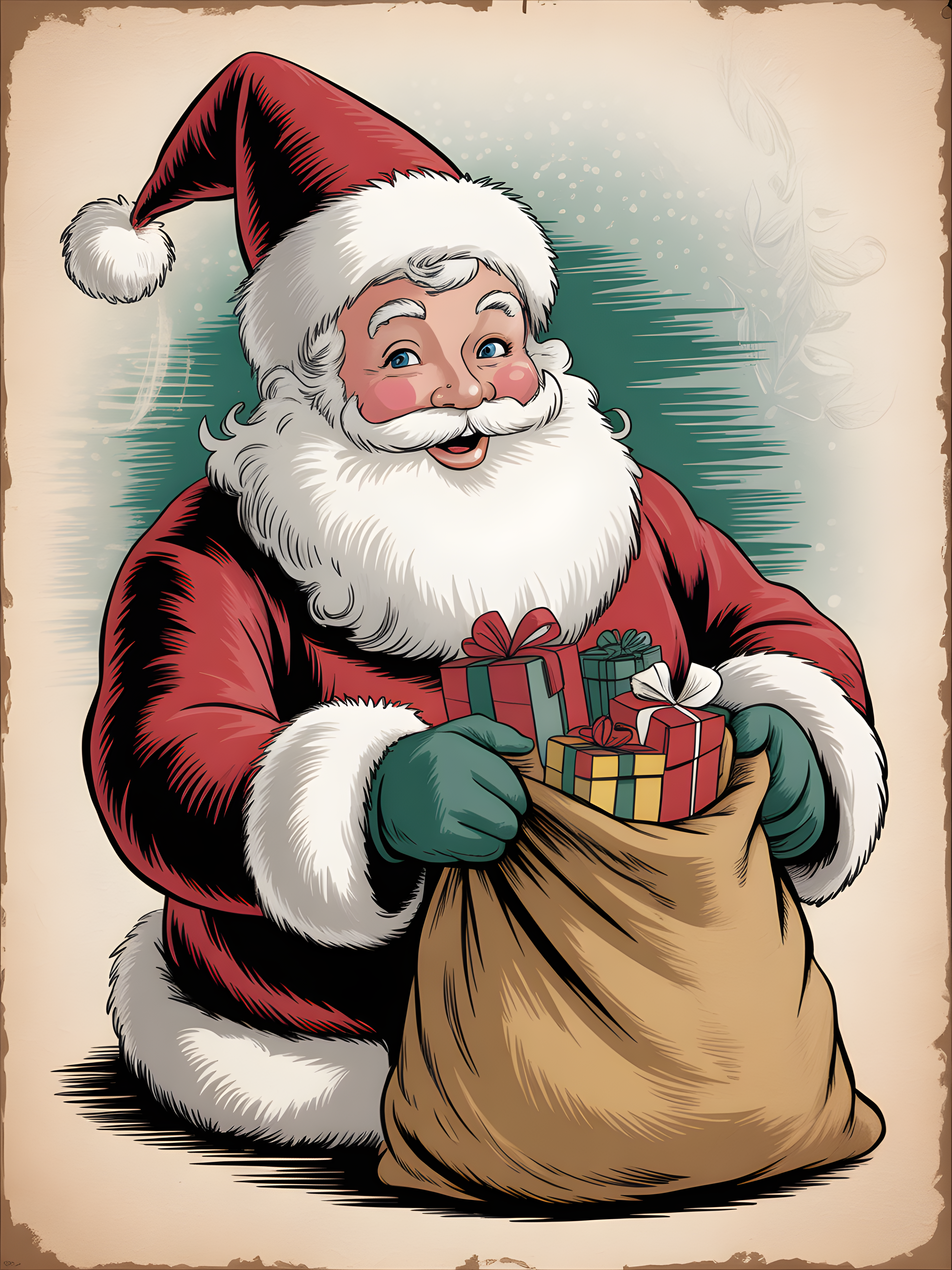 Vintage Santa Claus with Gift Sack Portrait Wall Art