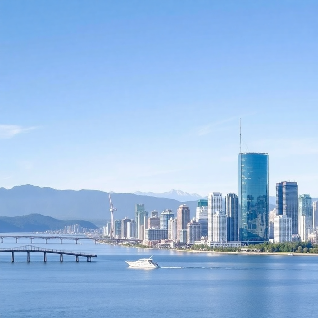 Vancouver Skyline Blue Water Mountains Minimalist Wall Art