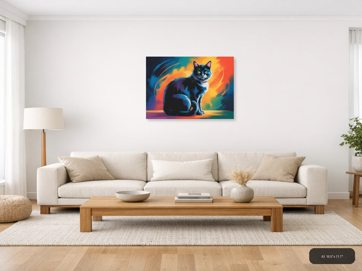 Abstract Colorful Cat Portrait Modern Wall Art — A3 / Living Room