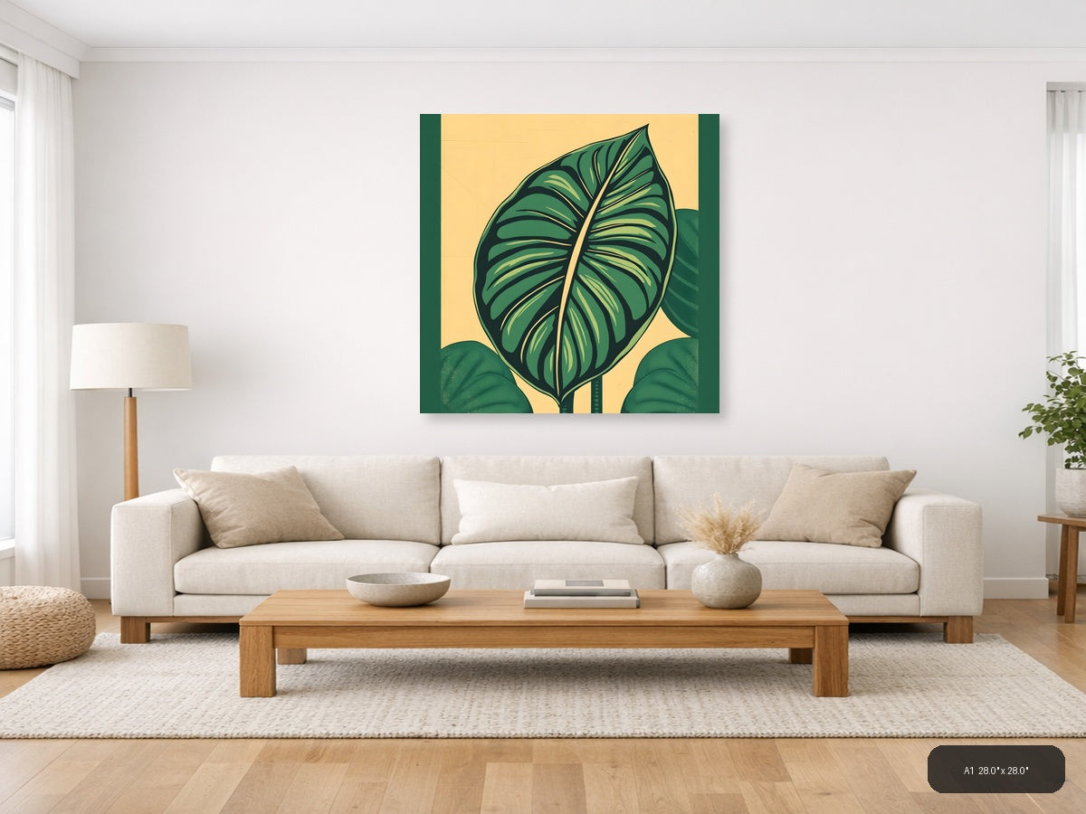 Vintage Green Leaf Botanical Illustration Wall Art — A1 / Living Room