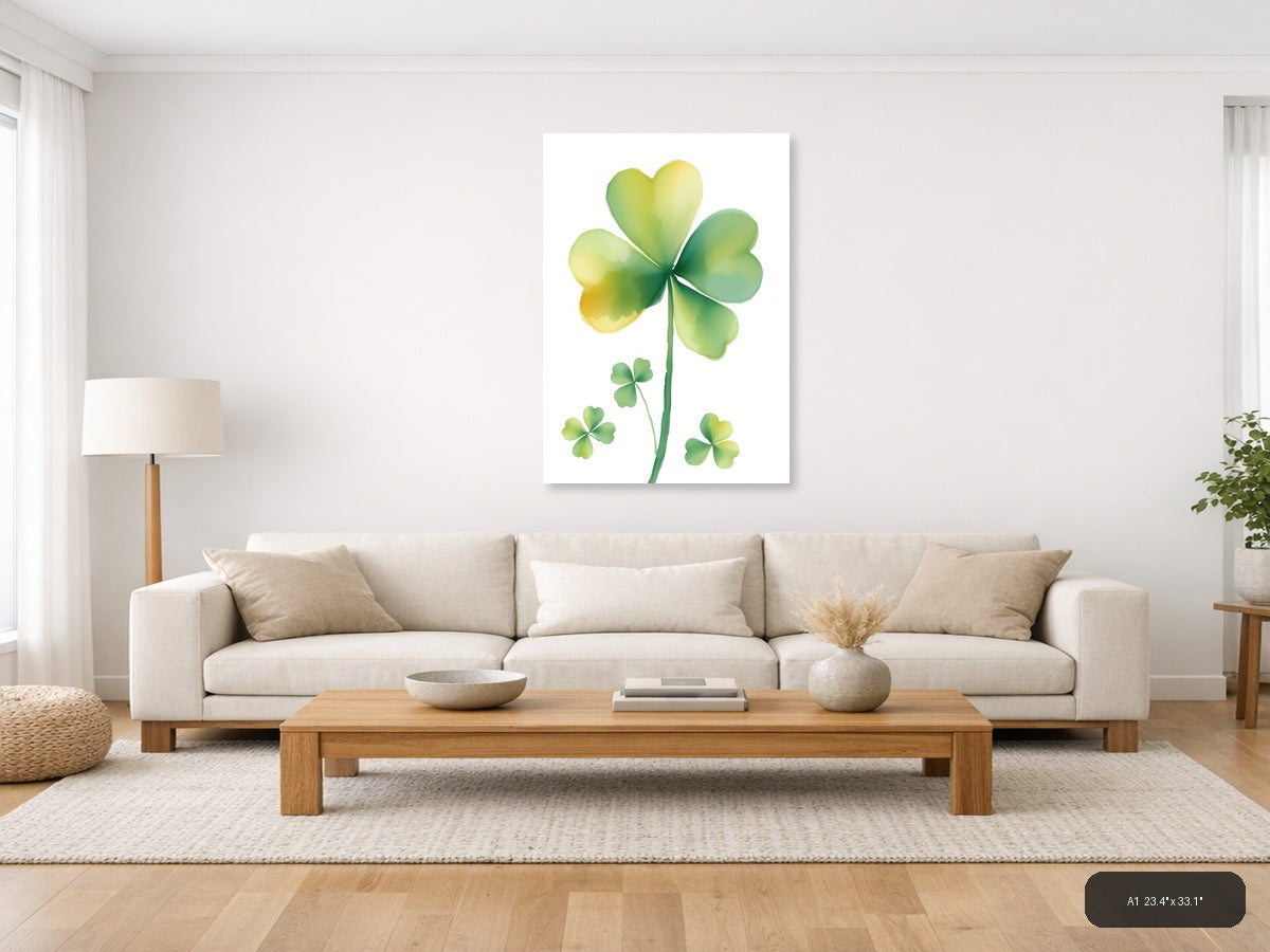 Four Leaf Clover Watercolor Portrait Wall Art — A1 / Living Room