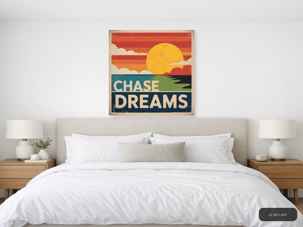 Chase Dreams Vintage Sunset Landscape Wall Art — A1 / Bedroom