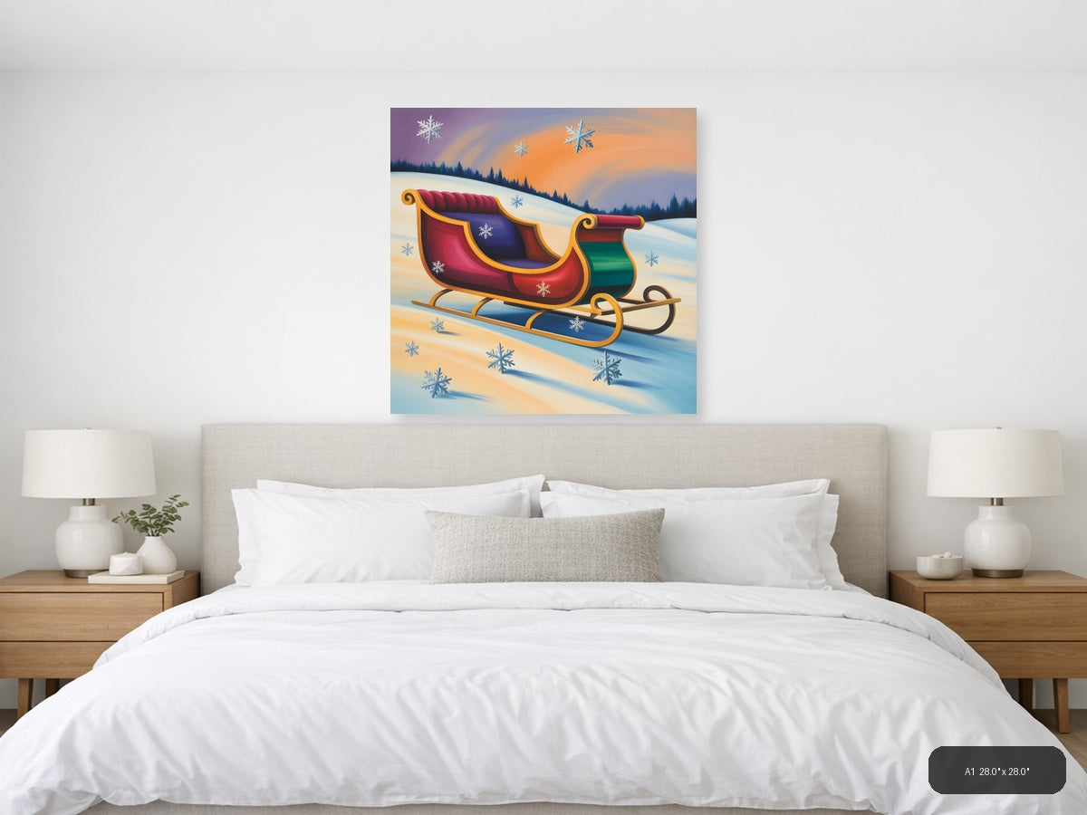 Santa's Sleigh Winter Landscape Abstract Wall Art — A1 / Bedroom