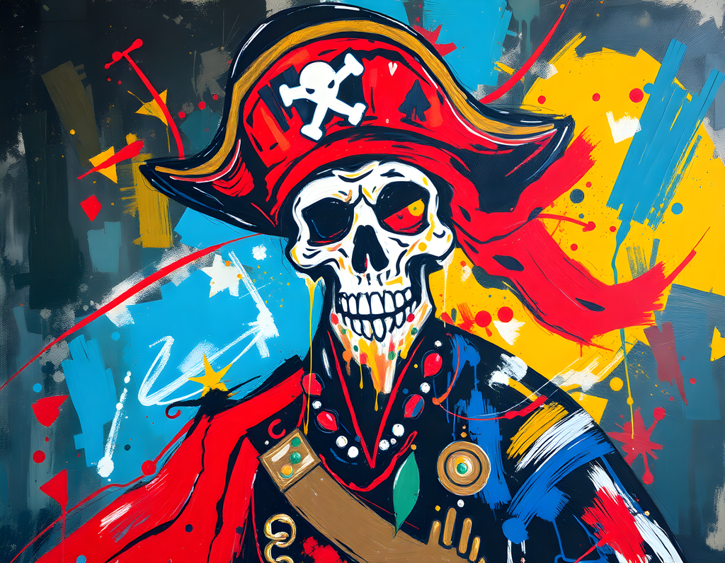 Pirate Skull Red Abstract Canvas Wall Art