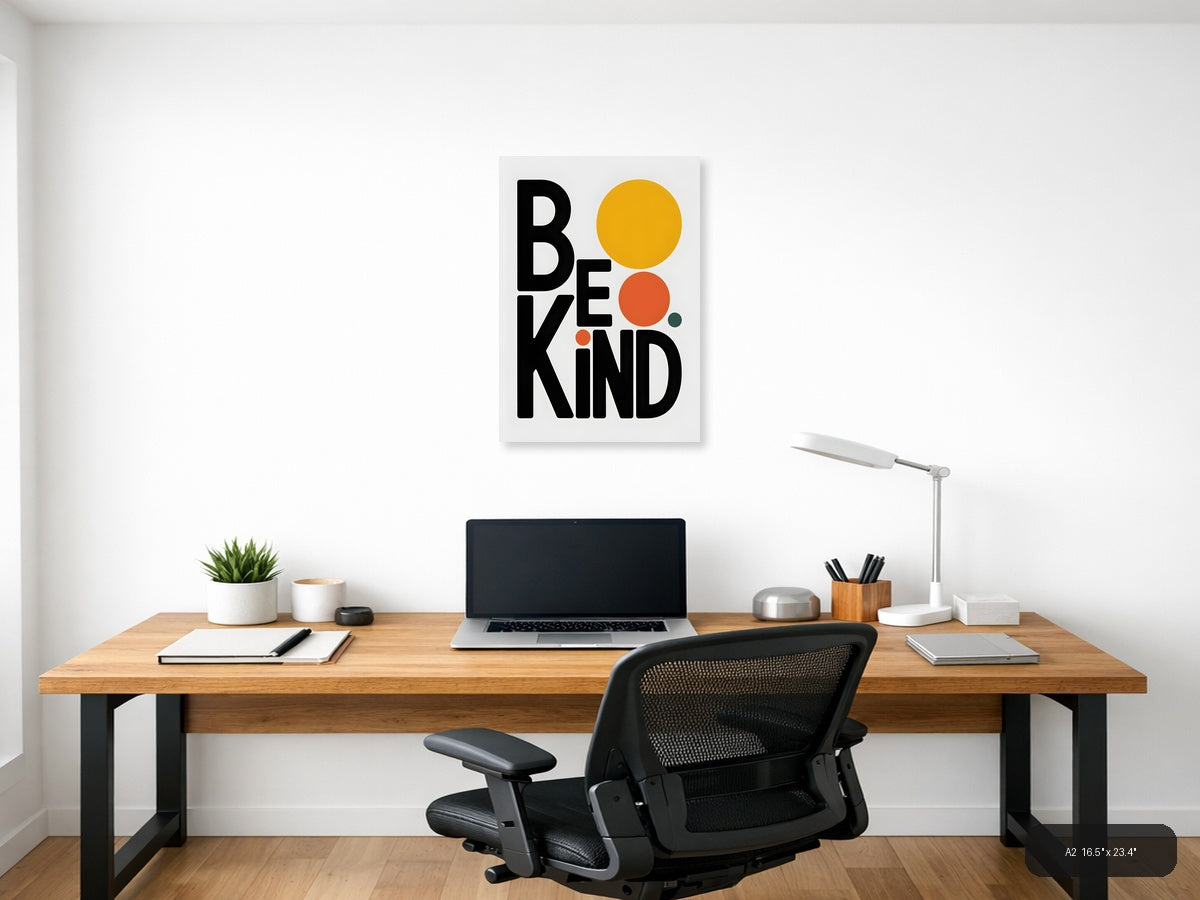 Be Kind Minimalist Typography with Geometric Circles Wall Art — A2 / Office