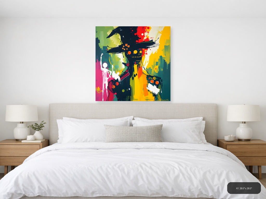 Abstract Colorful Skull with Crow Hat Modern Wall Art — A1 / Bedroom