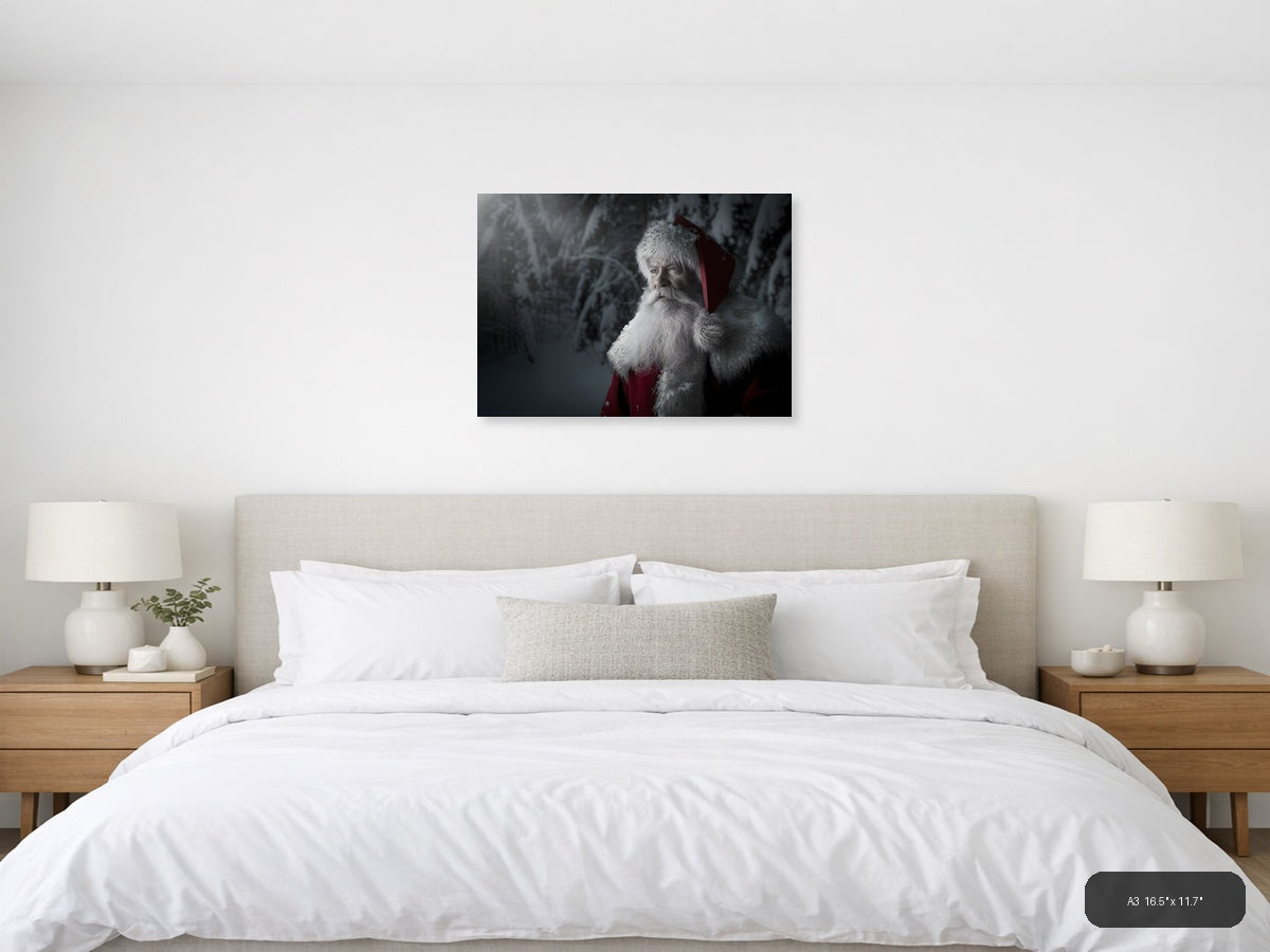 Santa in Snowy Forest Portrait Photography Wall Art — A3 / Bedroom