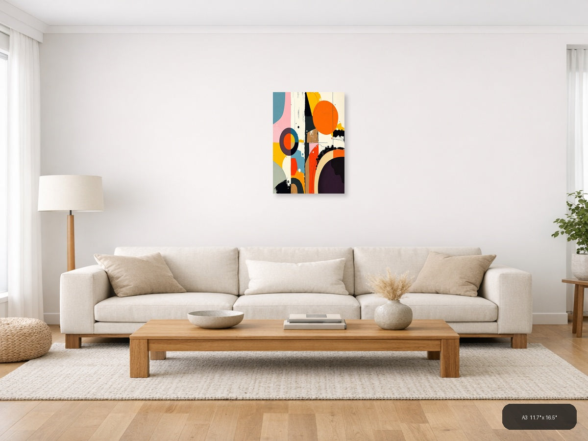 Vibrant Abstract Geometric Circles Modern Wall Art — A3 / Living Room