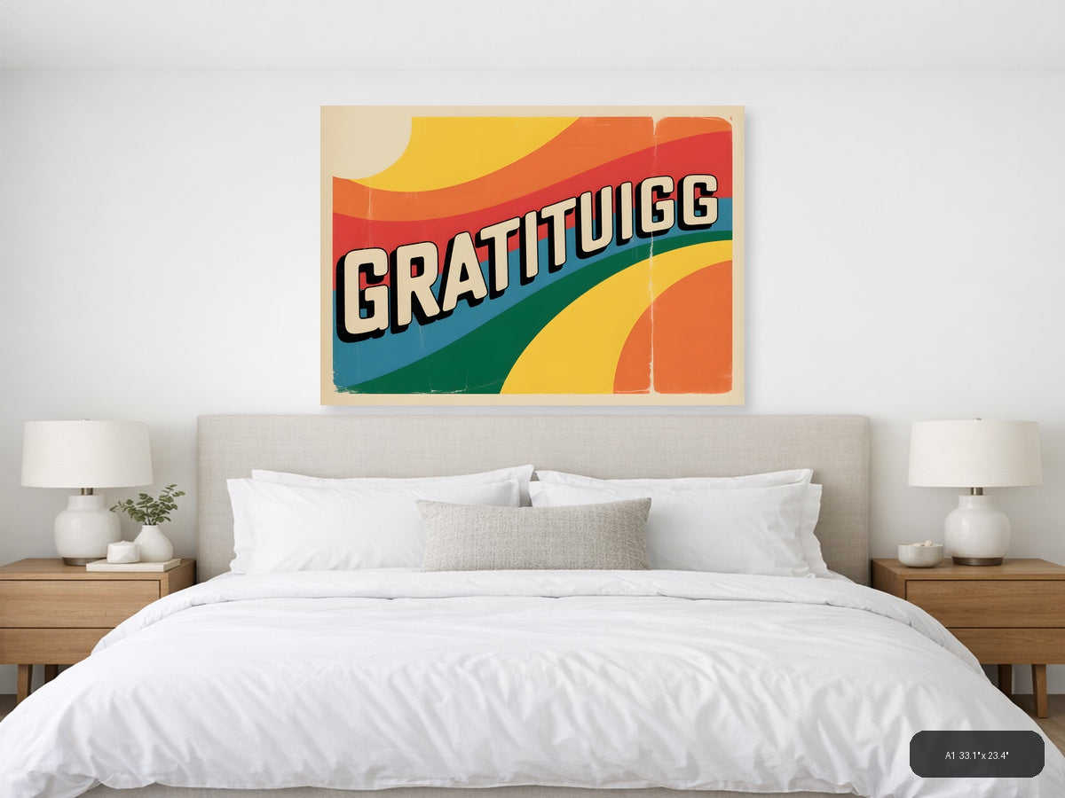 Gratitugg Vintage Retro Rainbow Waves Wall Art — A1 / Bedroom