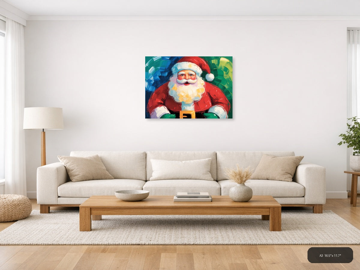 Abstract Santa Claus Portrait Colorful Holiday Wall Art — A3 / Living Room
