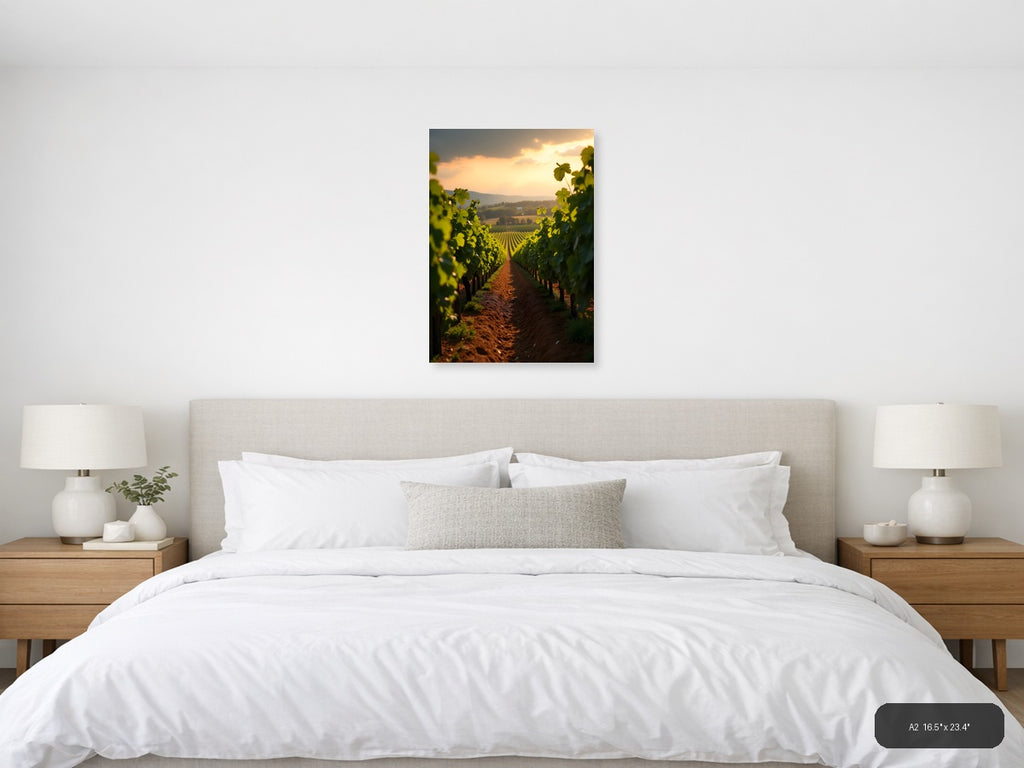 Vineyard Sunset Golden Hour Photography Wall Art — A2 / Bedroom