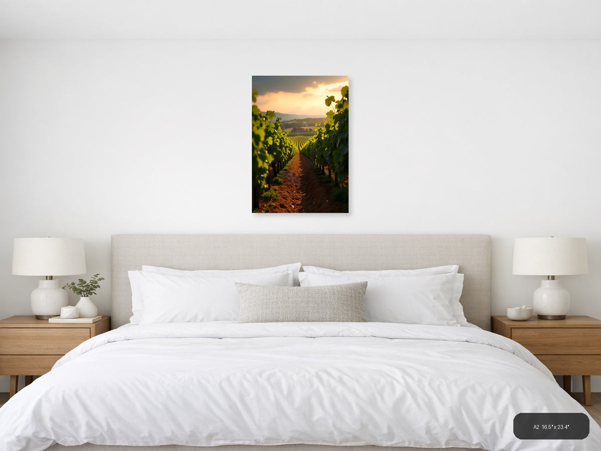 Vineyard Sunset Golden Hour Photography Wall Art — A2 / Bedroom