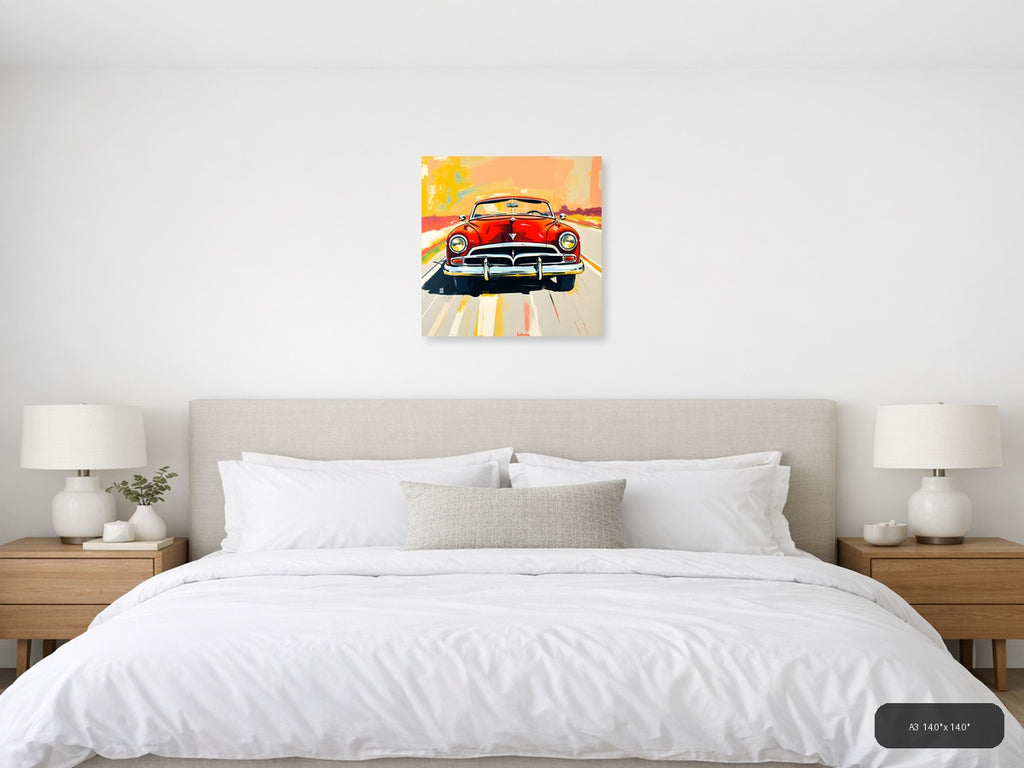 Classic Red Convertible Car Abstract Wall Art — A3 / Bedroom
