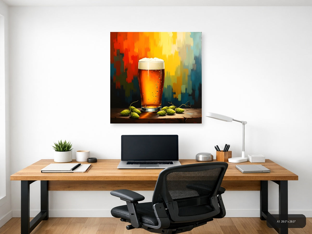 Abstract Beer Glass with Hops Wall Art — A1 / Office