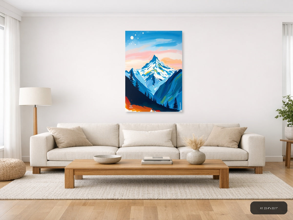 Snow-Capped Mountain Peak Abstract Landscape Wall Art — A1 / Living Room