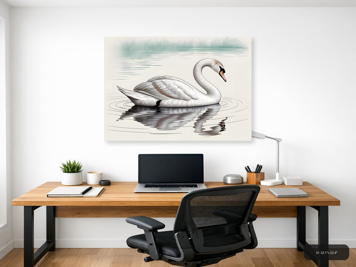 Elegant Swan Line Art Drawing - Minimalist Wall Art — A1 / Office