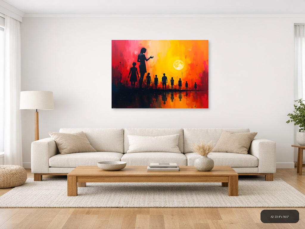 Abstract Silhouettes Sunset Moon Reflection Wall Art — A2 / Living Room