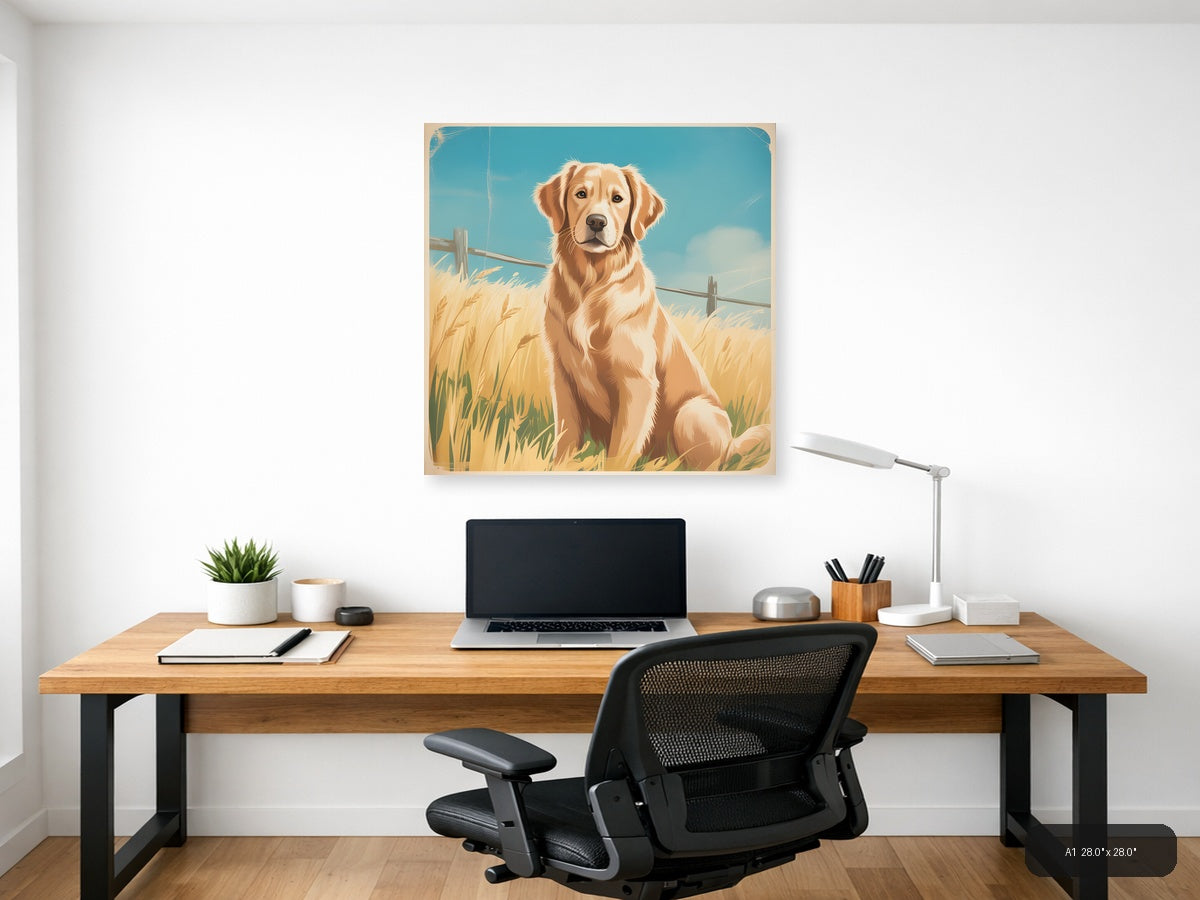 Golden Retriever in Wheat Field Vintage Wall Art — A1 / Office