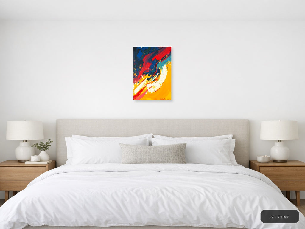 Bold Abstract Swirls Red Blue Yellow Wall Art — A3 / Bedroom
