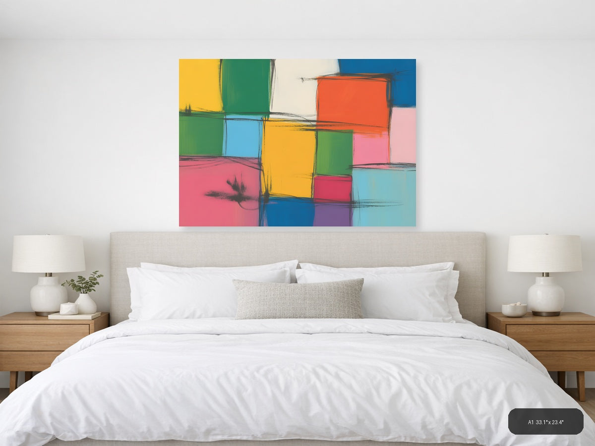 Colorful Abstract Grid Modern Geometric Wall Art — A1 / Bedroom