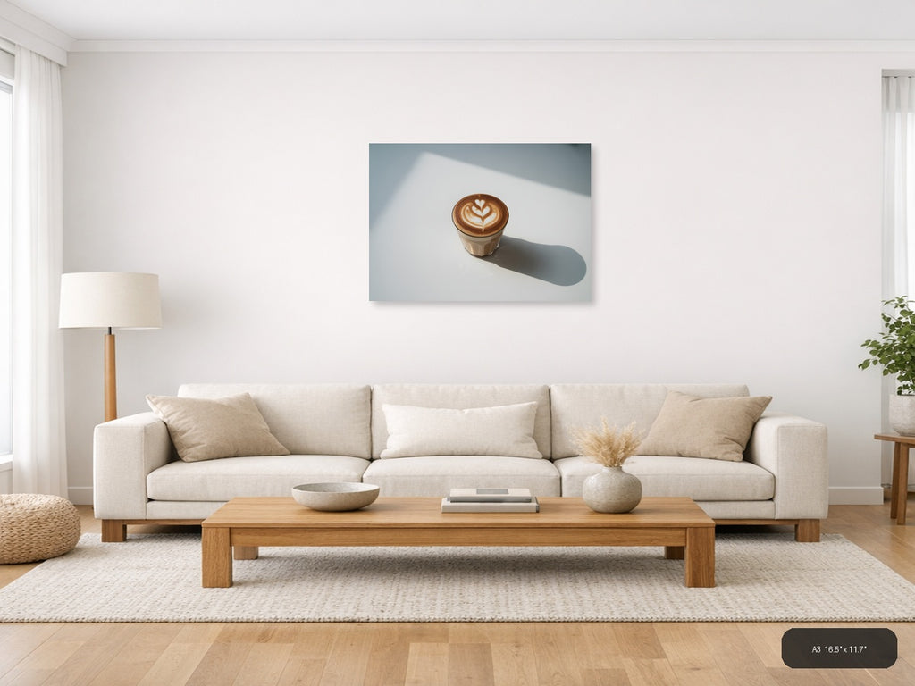 Minimalist Latte Art Coffee Cup Wall Art — A3 / Living Room