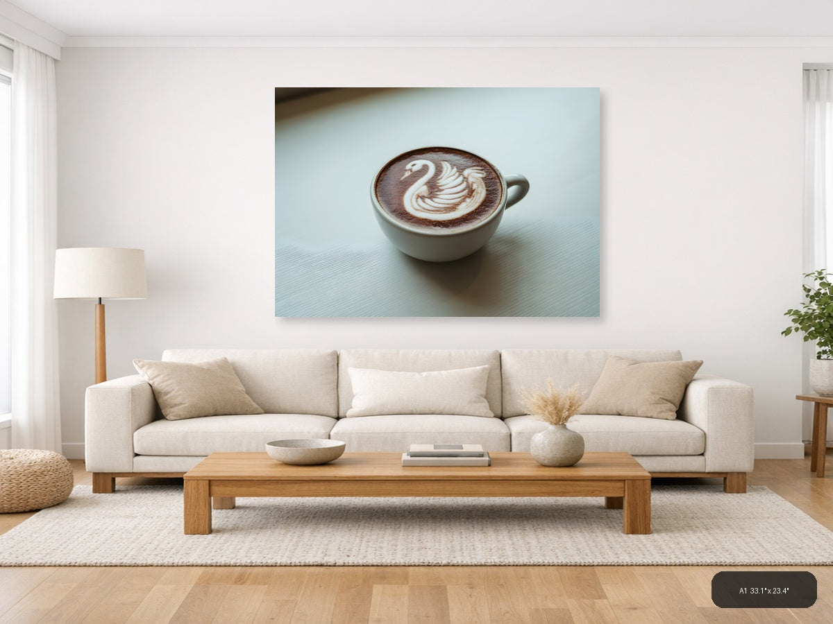 Minimalist Swan Latte Art Coffee Cup Wall Art — A1 / Living Room