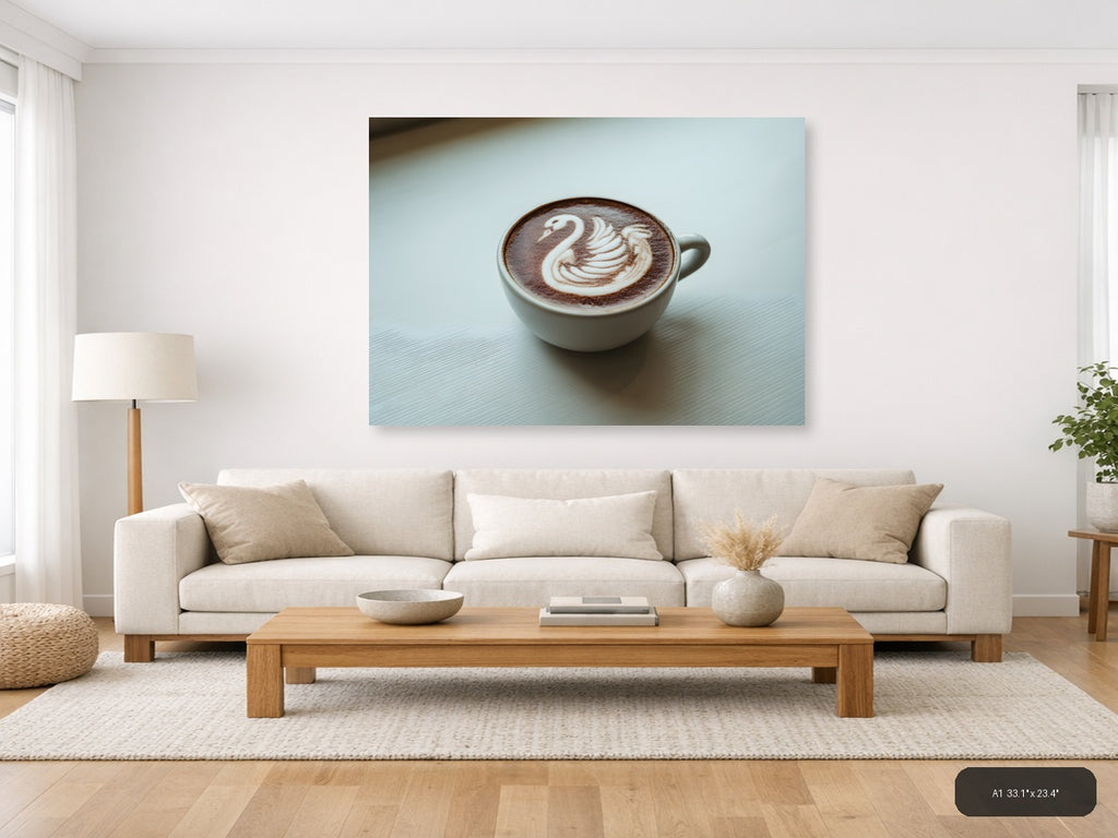 Swan Latte Art Minimalist Coffee Wall Art — A1 / Living Room