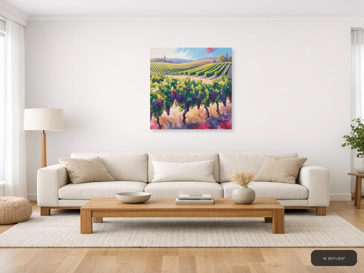Purple Grapes Vineyard Landscape Abstract Wall Art — A2 / Living Room