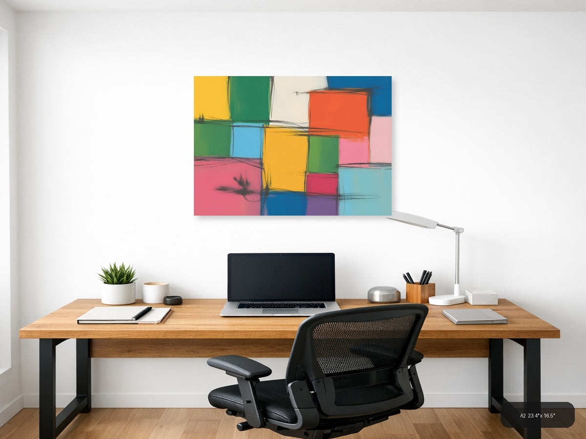Colorful Abstract Grid Modern Geometric Wall Art — A2 / Office