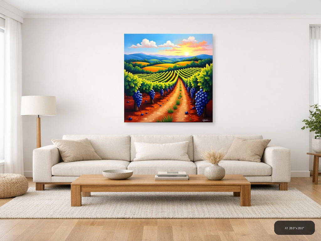 Vibrant Vineyard Sunset - Abstract Landscape Wall Art — A1 / Living Room