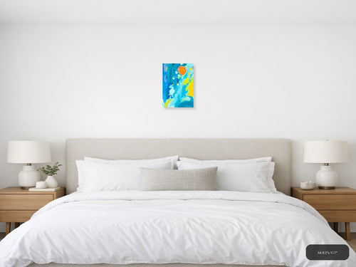 Abstract Blue Sky with Orange Sun & Planets Wall Art — A4 / Bedroom