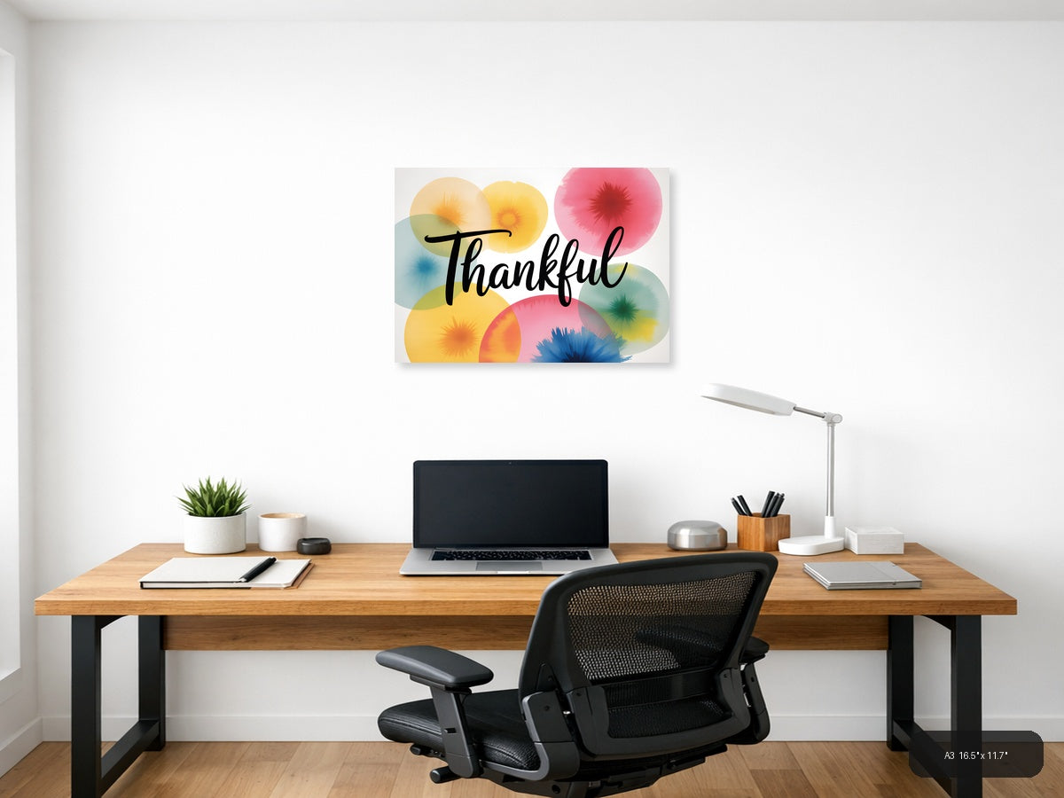 Thankful — Watercolor (Landscape) Canvas Print | Watercolor Wall Art | A4 A3 A2 A1 — A3 / Office