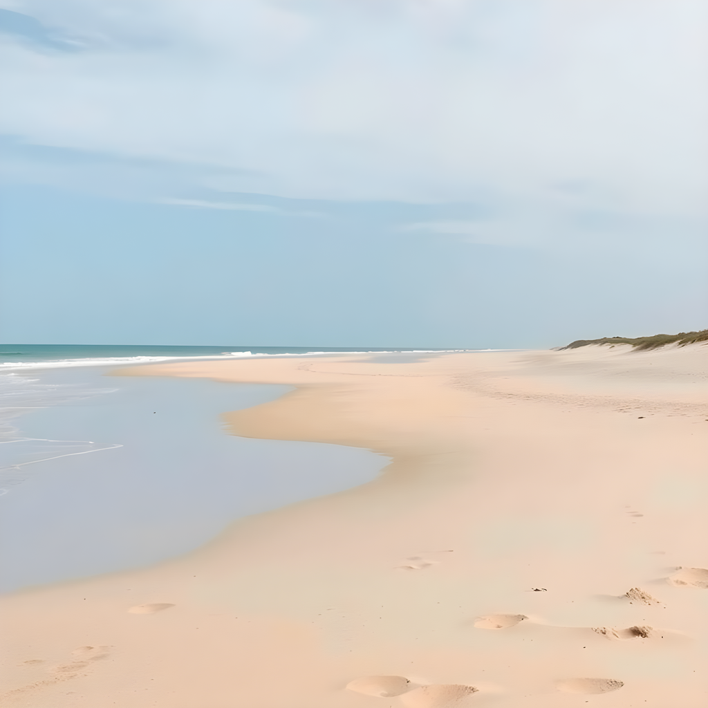 Minimalist Sandy Beach with Tidal Pool - Square Wall Art