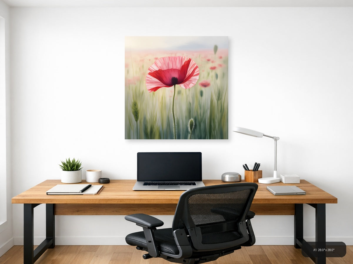 Red Poppy Watercolor Flower Field Wall Art — A1 / Office