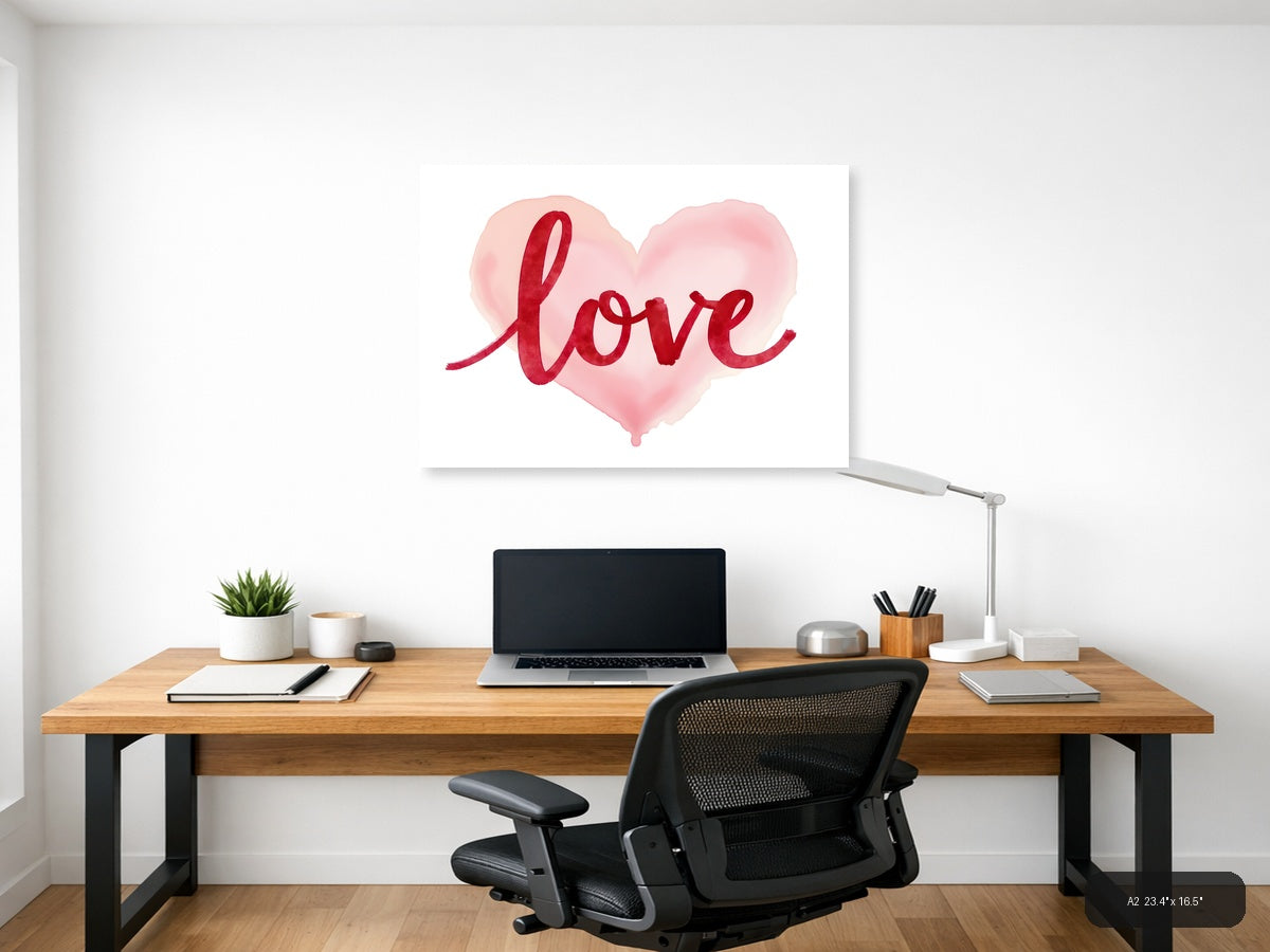 Love Red Watercolor Heart Wall Art — A2 / Office